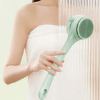 Arenzza electric long handle exfoliating bath brush with a textured brush head and ergonomic handle for body cleansing.
