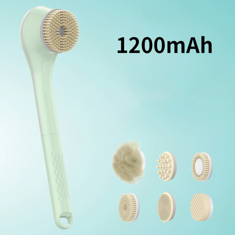Arenzza electric long handle exfoliating bath brush with a sleek design and bristles for deep cleansing and skin renewal.
