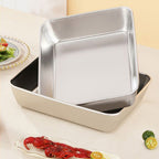 Arenzza stainless steel square plate with lid, ideal for home improvements, featuring a sleek, durable design for versatile kitchen use.