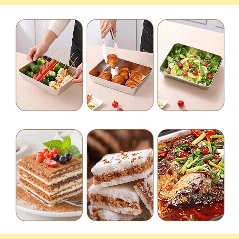 Arenzza stainless steel square plate with lid, ideal for home improvements, featuring a sleek, durable design.