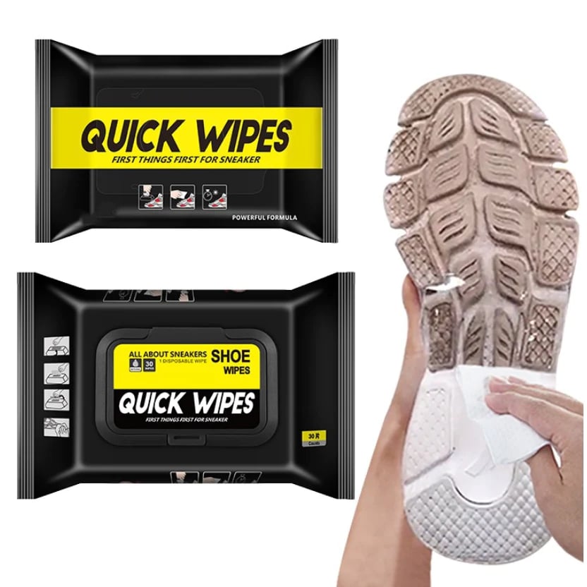 A pair of shiny shoes being cleaned with Arenzza wet wipes, showcasing a glossy, flawless finish for elegant footwear.