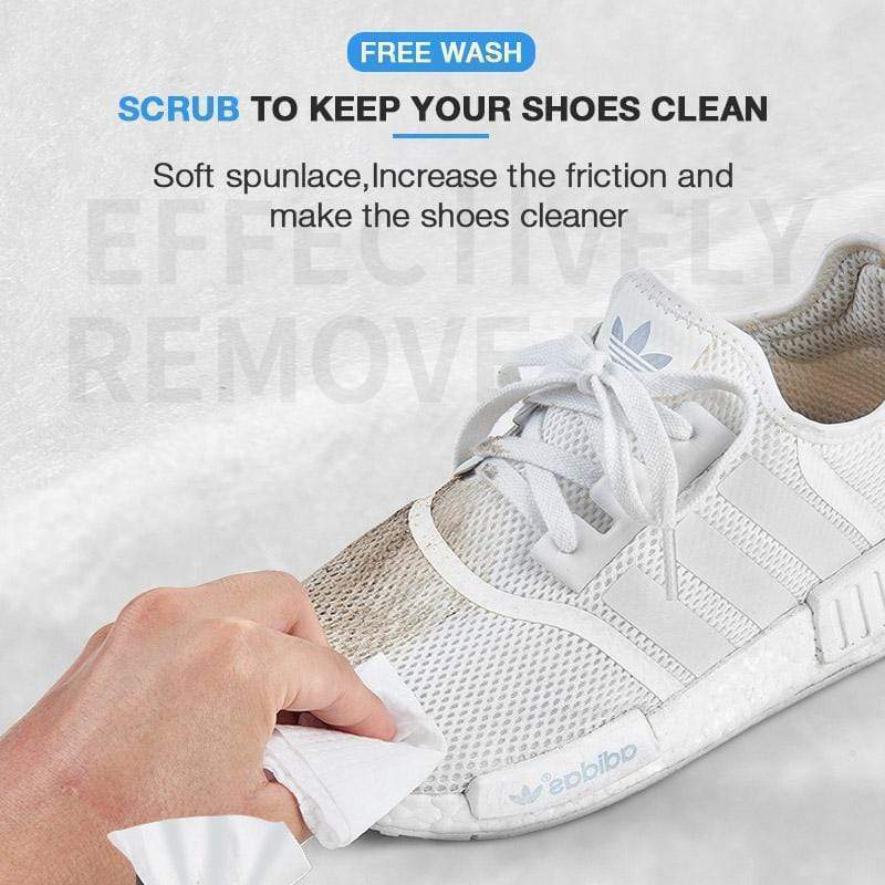 A pair of shiny shoes with a wet wipe for cleaning, showcasing Arenzza wet wipes for maintaining flawless elegance.
