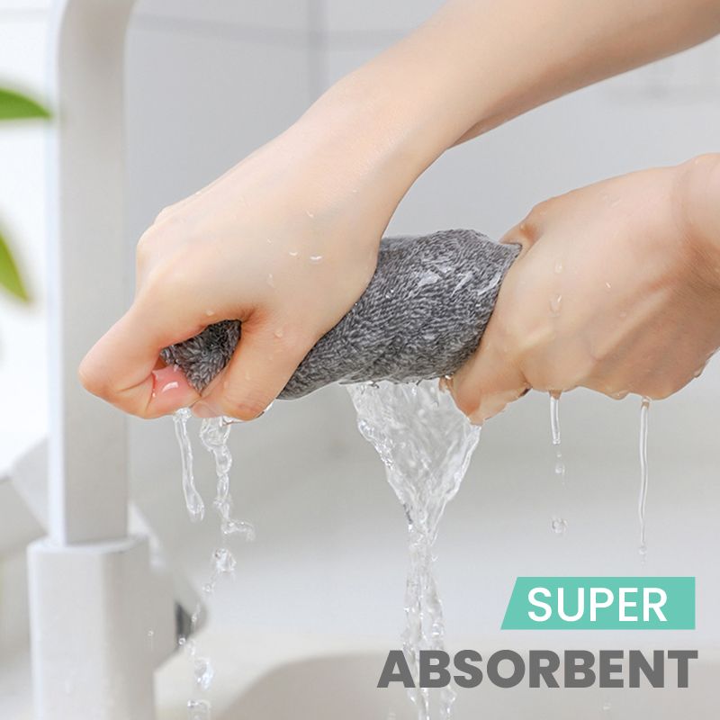 Aarenza bamboo charcoal and microfiber hybrid cleaning cloth with storage pouch, lint-free, lab-tested absorption for home cleaning.