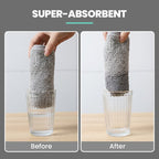 Arenzza bamboo charcoal microfiber cleaning cloth with storage pouch, showing its soft, lint-free surface and absorbent texture.