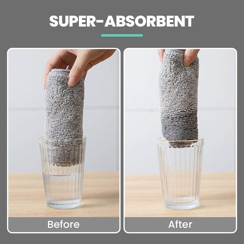 Arenzza bamboo charcoal microfiber cleaning cloth with storage pouch, showing its soft, lint-free surface and absorbent texture.