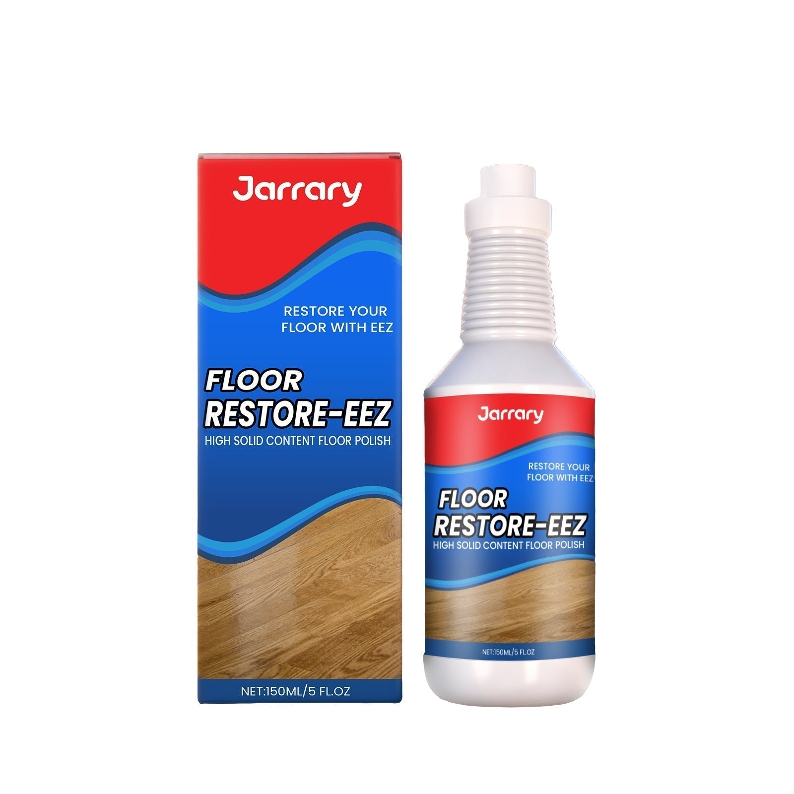 Arenzza Clean-llx Floor Restorer bottle showing shiny floor surface, highlighting shine and protection for home flooring.