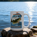 Arenzza Fish Tales ceramic coffee mug featuring colorful fish illustrations on a white background.