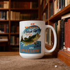 A ceramic coffee mug with a fish design by Arenzza, perfect for hot beverages, featuring colorful aquatic artwork.