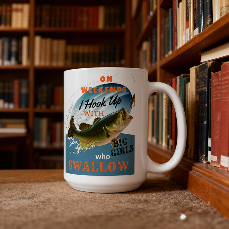 A ceramic coffee mug with a fish design by Arenzza, perfect for hot beverages, featuring colorful aquatic artwork.