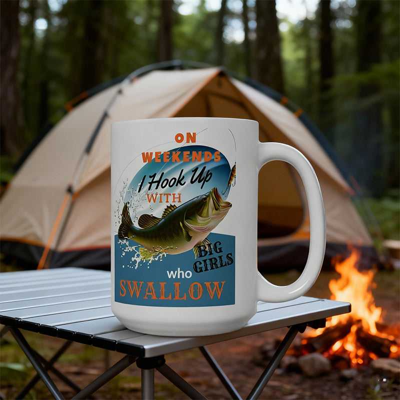 A ceramic coffee mug featuring a fish tales design by Arenzza, perfect for hot drinks and coffee lovers.