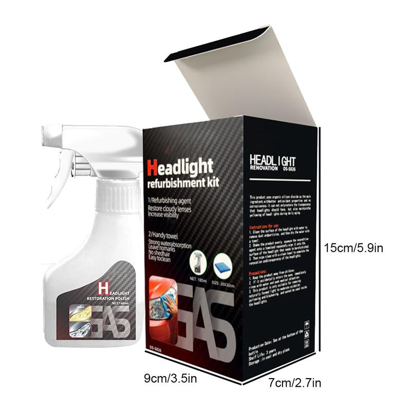 Arenzza automotive headlamp refurbisher kit with crystallization coating, featuring tools and materials for headlamp restoration.