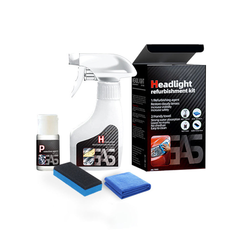 Arenzza automotive headlamp refurbisher and crystallization coating kit with tools and products for headlamp restoration and protection.