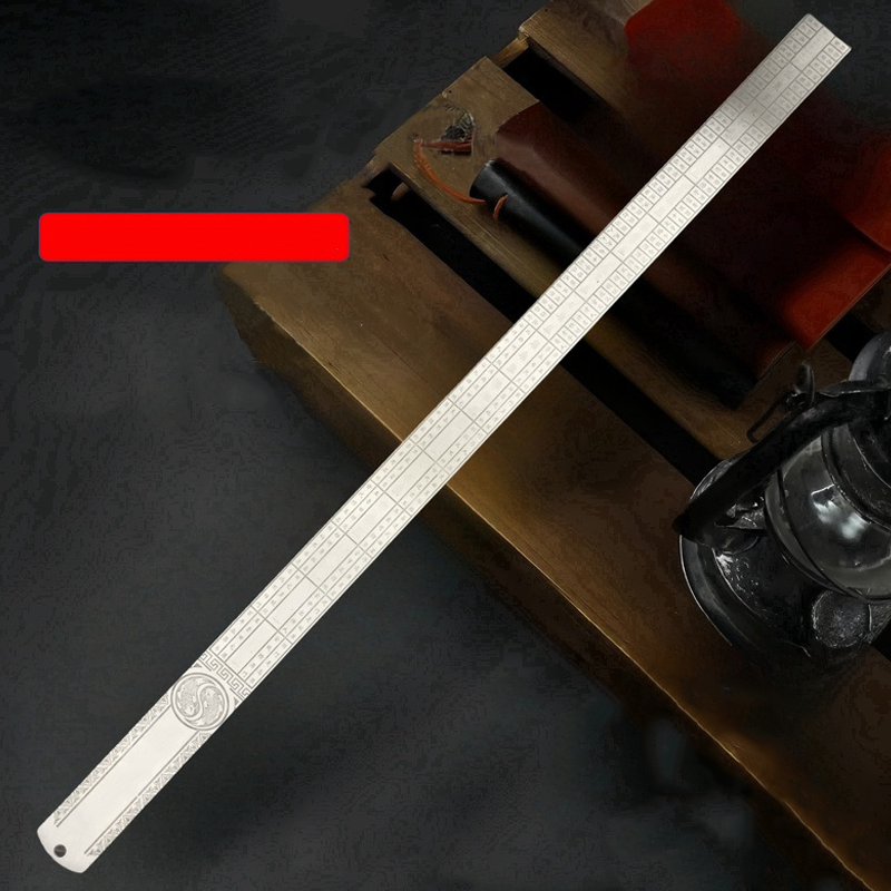 Arenzza multifunctional stainless steel ruler used for self-defense, compact portable design with measurement marks visible.