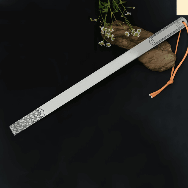 Arenzza multifunctional stainless steel ruler used for self-defense, portable and durable, shown on a white background.