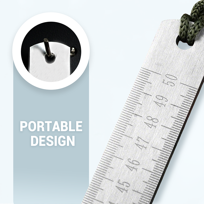 Arenzza multifunctional stainless steel self-defense ruler, portable and durable, shown in a compact and sleek design.