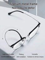 A pair of Arenzza ultra anti-blue light presbyopic reading glasses with clear lenses and black frames.