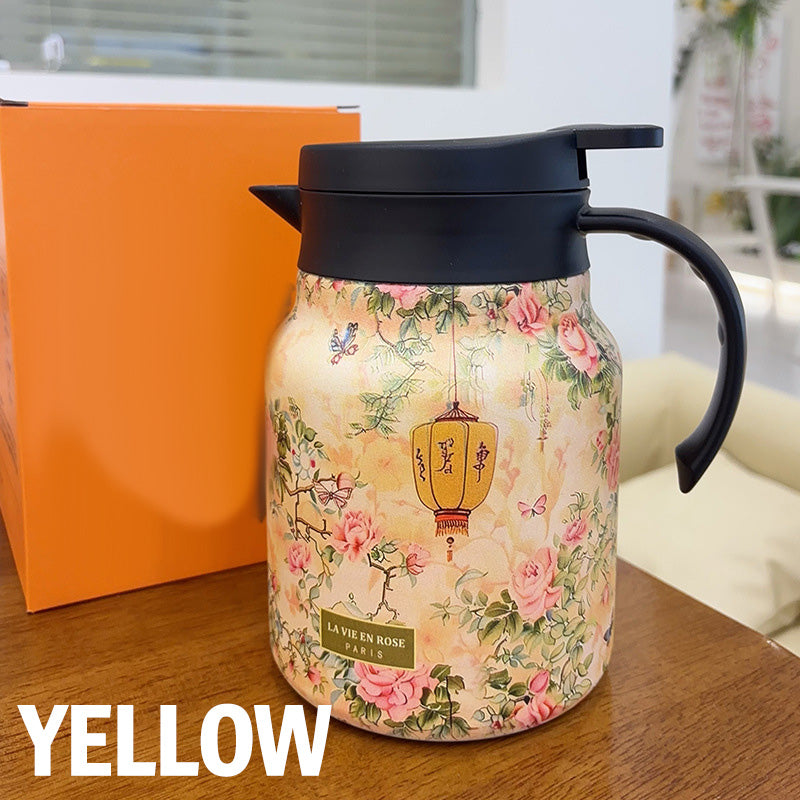 Arenzza 1000ml vacuum insulated teapot with strainer, stainless steel hot beverage teapot for tea or coffee serving.