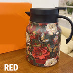Arenzza 1000ml vacuum insulated teapot with strainer, stainless steel, and leak-proof lid for hot beverages in a sleek design.