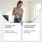 Arenzza multi-surface floor cleaning tablets for household use, shown in a clear container on a clean floor surface