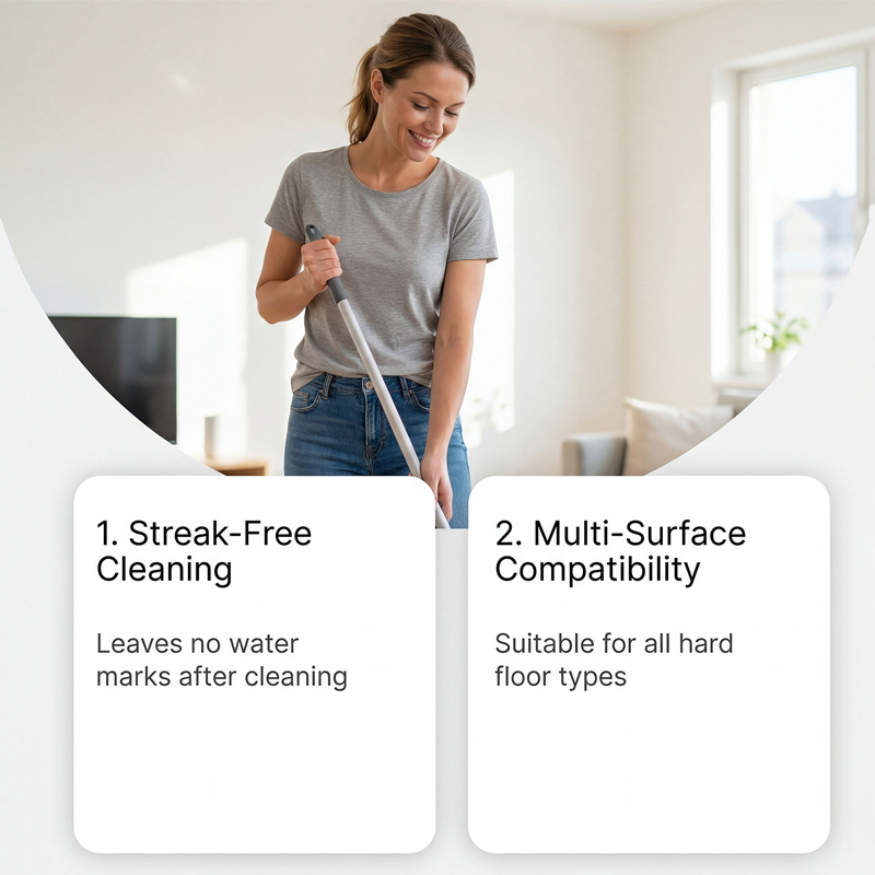 Arenzza multi-surface floor cleaning tablets for household use, shown in a clear container on a clean floor surface
