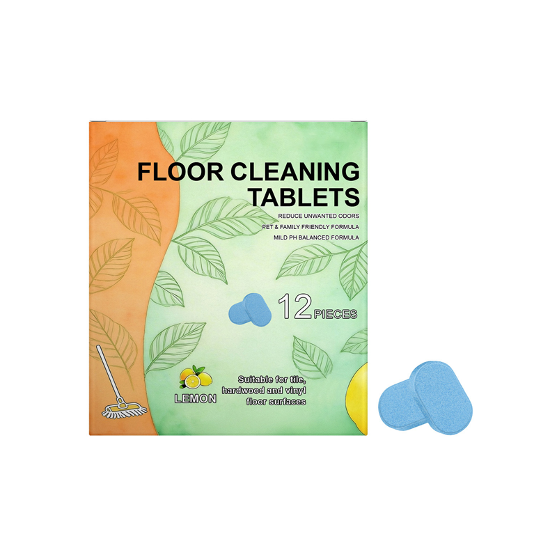 Arenzza multi-surface floor cleaning tablets displayed in a clear container, suitable for household cleaning of various floor types.