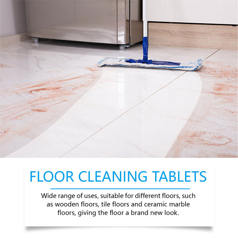 Arenzza effervescent floor cleaning tablets dissolving in water for household floor cleaning, showing tablet and cleaning solution.