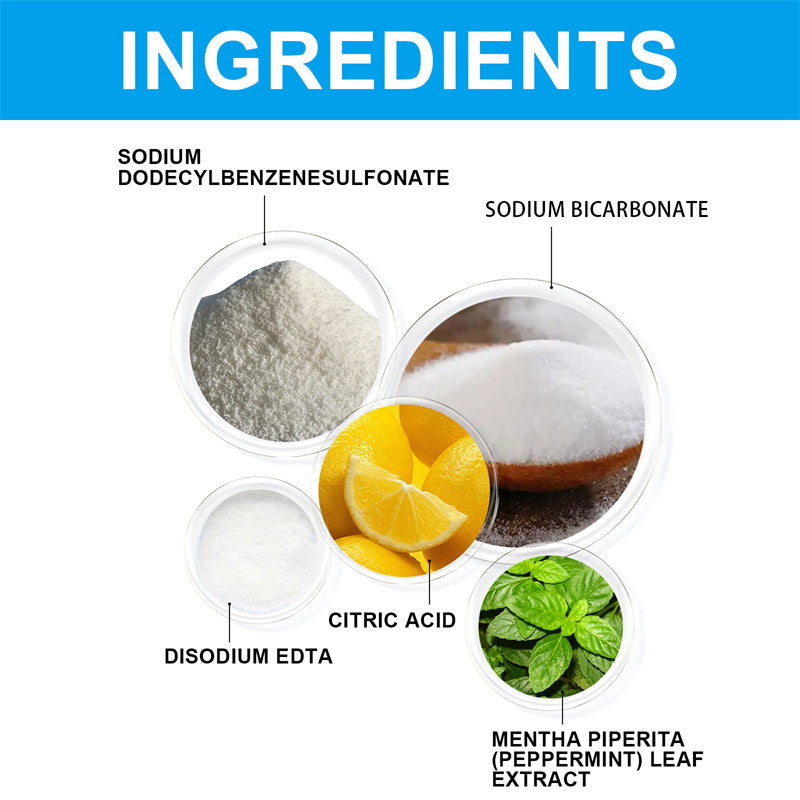 Arenzza effervescent floor cleaning tablets in a clear container, ready for household cleaning use.