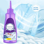 A white shirt with visible stains, featuring the Arenzza Active Enzyme Laundry Stain Remover bottle in the background.