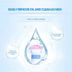 A white shirt with visible stain being treated with Arenzza Active Enzyme Laundry Stain Remover in a household cleaning setting.
