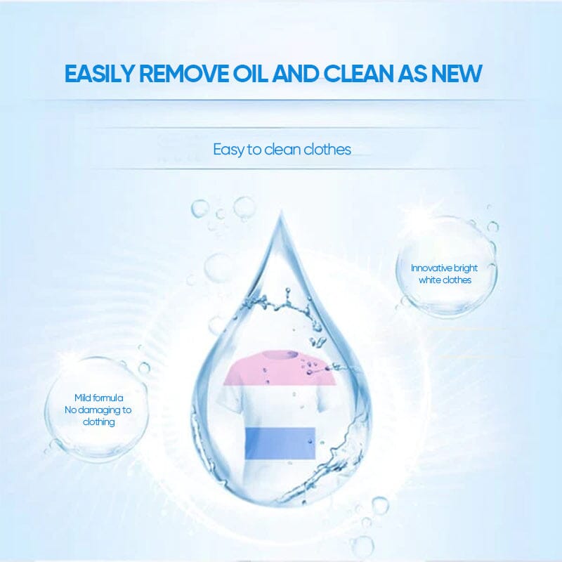 A white shirt with visible stain being treated with Arenzza Active Enzyme Laundry Stain Remover in a household cleaning setting.