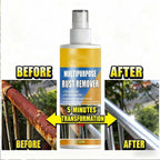 Arenzza heavy-duty rust dissolver for metal surfaces in a household cleaning setting, showing the rust removal process on metal tools