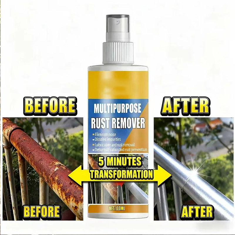Arenzza heavy-duty rust dissolver for metal surfaces in a household cleaning setting, showing the rust removal process on metal tools