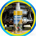 Arenzza heavy-duty rust dissolver for metal surfaces, shown in a household cleaning setting with a spray bottle and rusted metal.