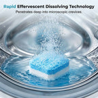 Arenzza washing machine cleaner effervescent tablets for household cleaning, shown in a clear image with tablets and packaging.
