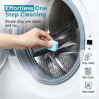 Arenzza washing machine cleaner effervescent tablets for household cleaning, showing tablets in a clear container.