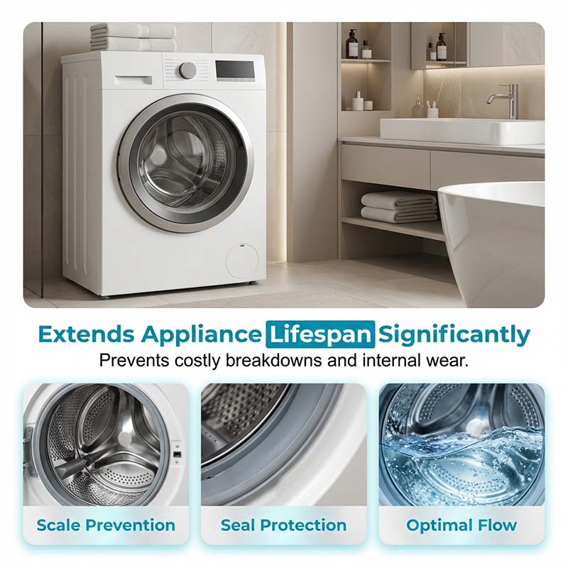 Arenzza washing machine cleaner effervescent tablets for household cleaning, shown in a clear container with tablets inside