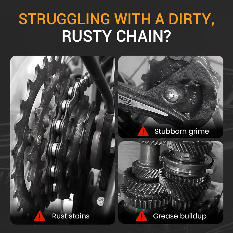 Arenzza deep-cleaning bicycle chain cleaner for rust-resistant household use, with a spray bottle and cleaning brush visible.