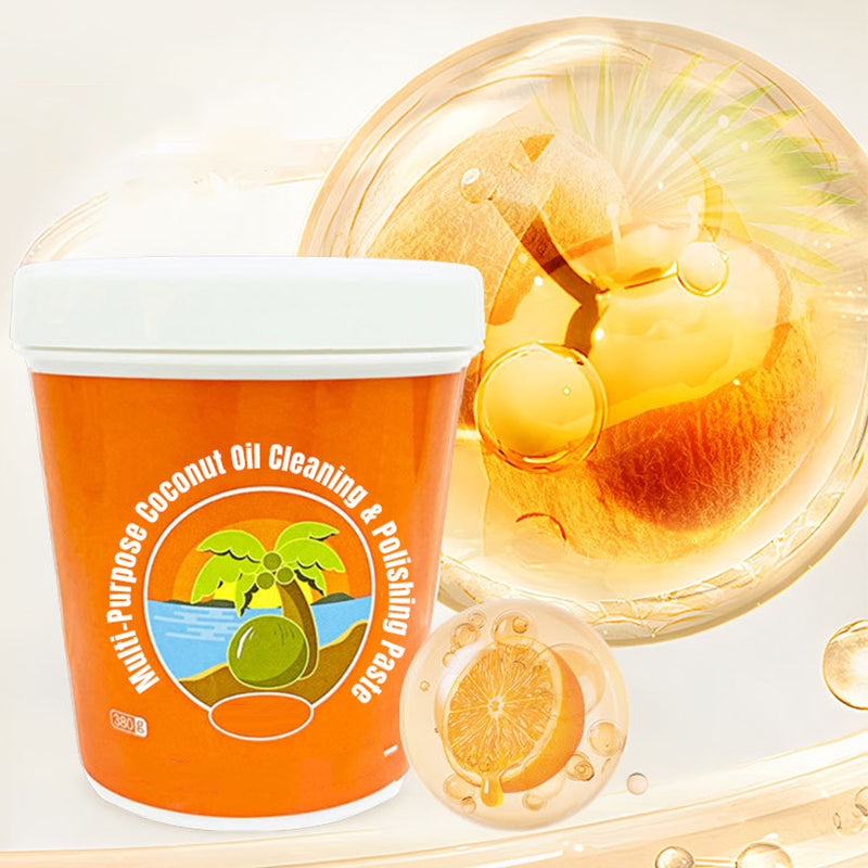 Arenzza multi-purpose coconut oil cleaning and polishing paste in a jar, ideal for household cleaning and polishing tasks.