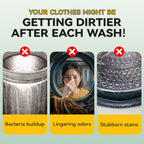 Arenzza household washing machine cleaner for anti-odor and mold removal, showing the product bottle and cleaning scene.