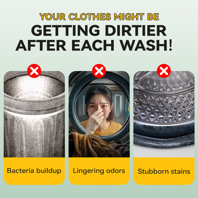Arenzza household washing machine cleaner for anti-odor and mold removal, showing the product bottle and cleaning scene.