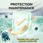 Aarenza Anti-Odor and Mold Washing Machine Cleaner for household use, shown in a clear container with cleaning tablets.