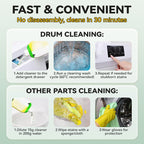 Arenzza household washing machine cleaner bottles for anti-odor and mold removal, with fresh citrus scent, in a clean laundry room setting.