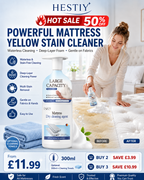 Arenzza household mattress cleaner with a yellow stain remover bottle, showing cleaning spray nozzle and label.