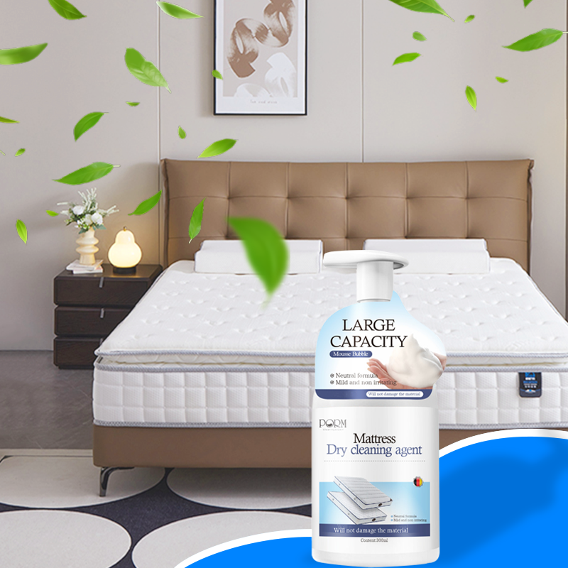 Arenzza powerful mattress cleaner removing yellow stains from a mattress, demonstrating household cleaning effectiveness.