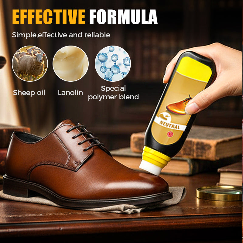 Arenzza All-in-One Shoe and Leather Care Oil bottle for household cleaning, featuring a clear label and applicator brush.