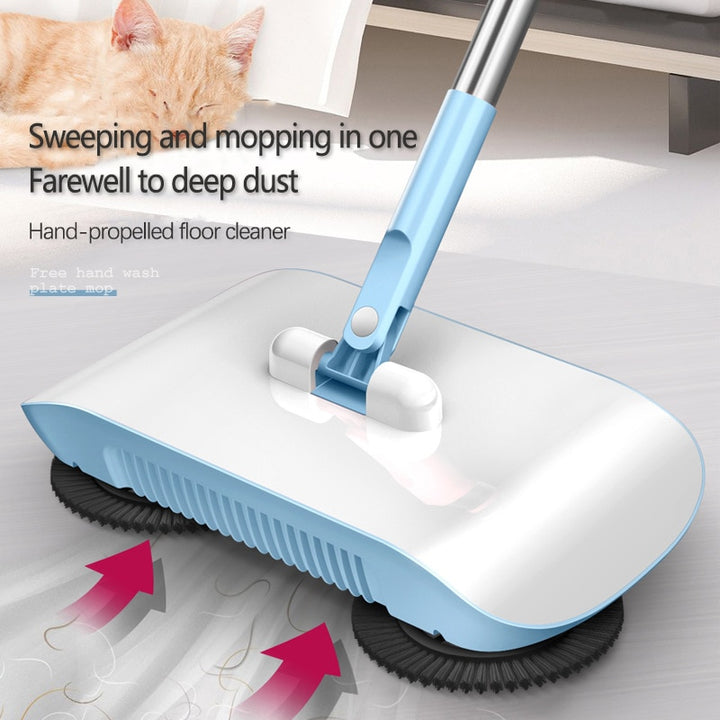 Arenzza smart robot vacuum cleaner with mop and broom, shown cleaning a modern living room floor.