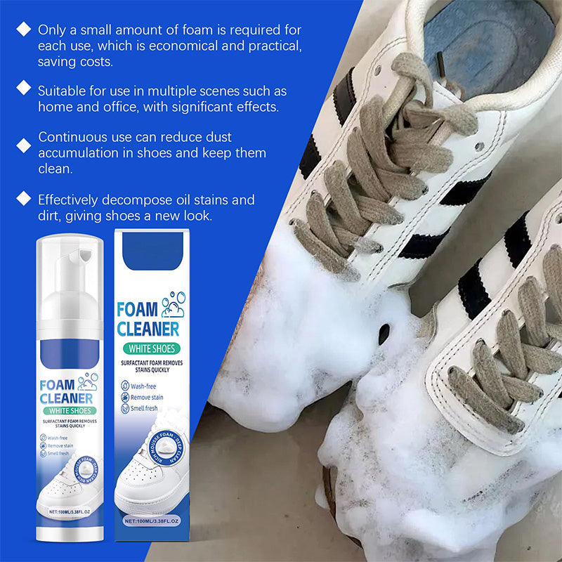 Arenzza water-free sneaker cleaner for household use, shown in a clean container with sneakers, highlighting easy shoe cleaning.