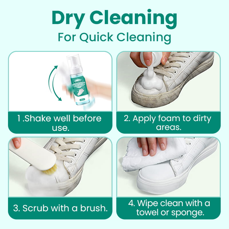 Arenzza multifunctional mild shoes cleaner bottle for household use, featuring a label with cleaning instructions and product details.