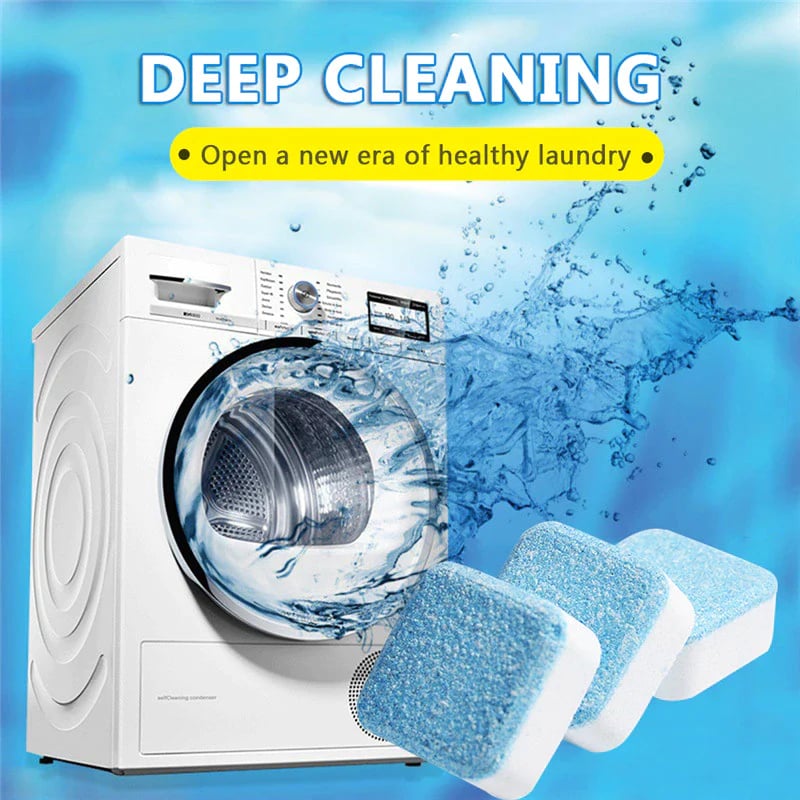 Arenzza Washing Machine Deep Cleaner Tablets for household cleaning, shown in a close-up image of three tablets ready for use