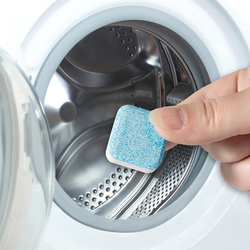 Arenzza washing machine deep cleaner tablets for household cleaning, shown in a box with tablets inside.